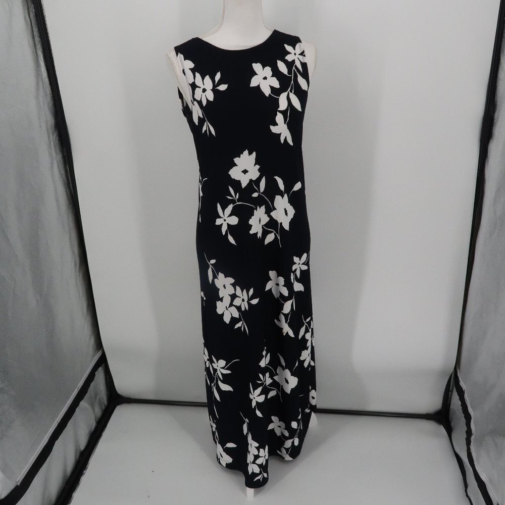 Liz Claiborne Black White Floral Maxi Dress Size Small Petite
